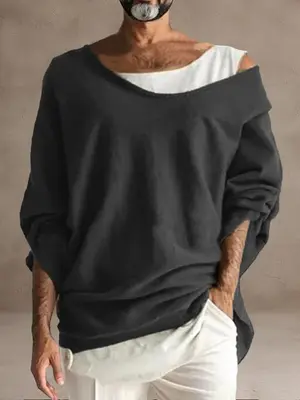 Cozy Fake Two-Piece Top, Black / XXXL