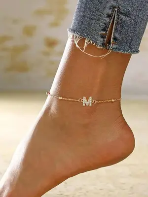 2024 Summer Letter Detail Anklet for Women & Girls, Fashion Jewelry for Party, Daily Clothing Decor, Trendy All-match & Exqui...