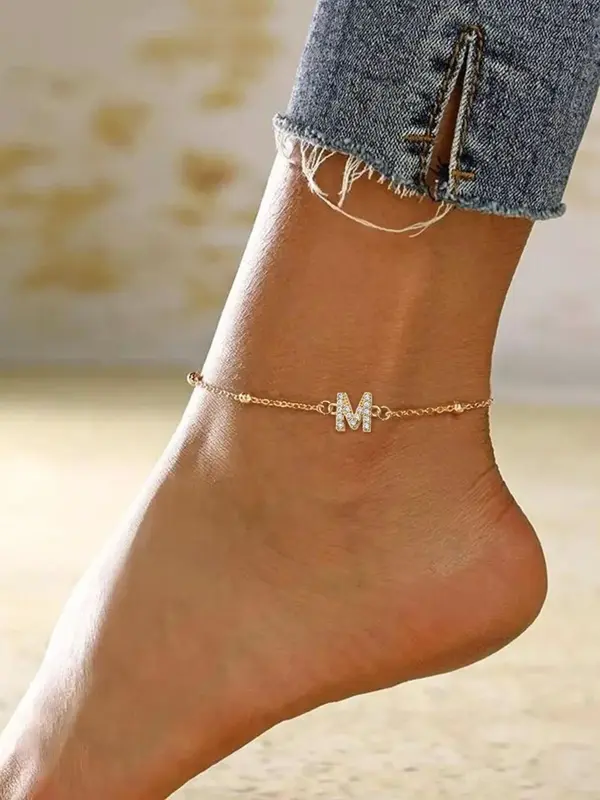 2024 Summer Letter Detail Anklet for Women & Girls, Fashion Jewelry for Party, Daily Clothing Decor, Trendy All-match & Exqui...