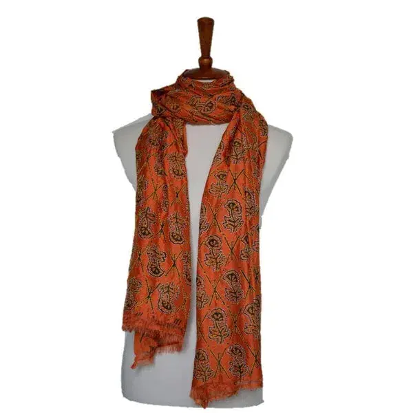 Hand embroidered kantha silk shawl | Color: Red