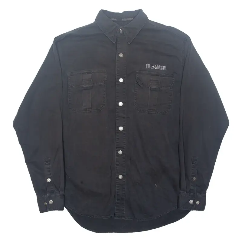 HARLEY DAVIDSON Mens Plain Shirt Black Long Sleeve M