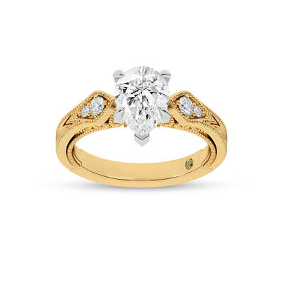 Vesta Vintage Inspired Pear Shape Lab Grown Diamond Engagement Ring | 10K Yellow Gold 3 3/4 CT. TW.