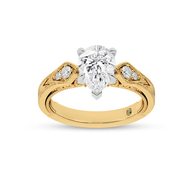 Vesta Vintage Inspired Pear Shape Lab Grown Diamond Engagement Ring | 10K Yellow Gold 3 3/4 CT. TW.