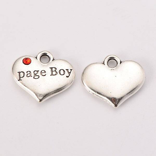 Wedding Theme Antique Silver Tone Tibetan Style Heart with Page Boy Rhinestone Charms