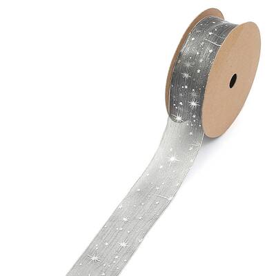 20 Yards Silver Stamping Star Organza Ribbons