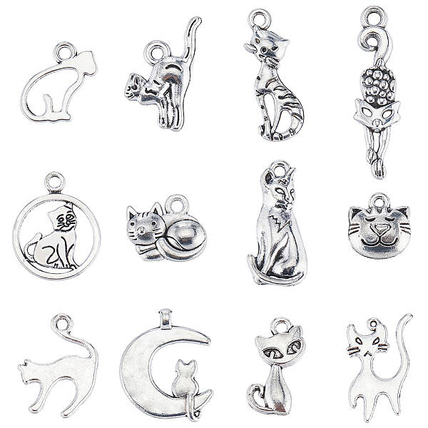 96Pcs 12 Styles Tibetan Style Alloy Pendants