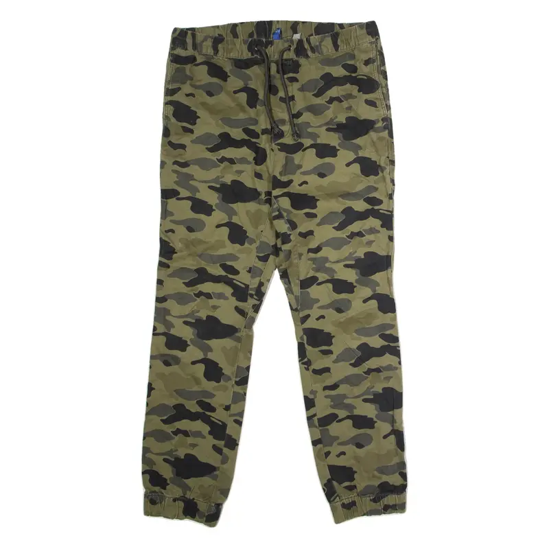H&M DIVIDED Cuffed Camouflage Mens Twill Trousers Green Regular Straight W32 L29