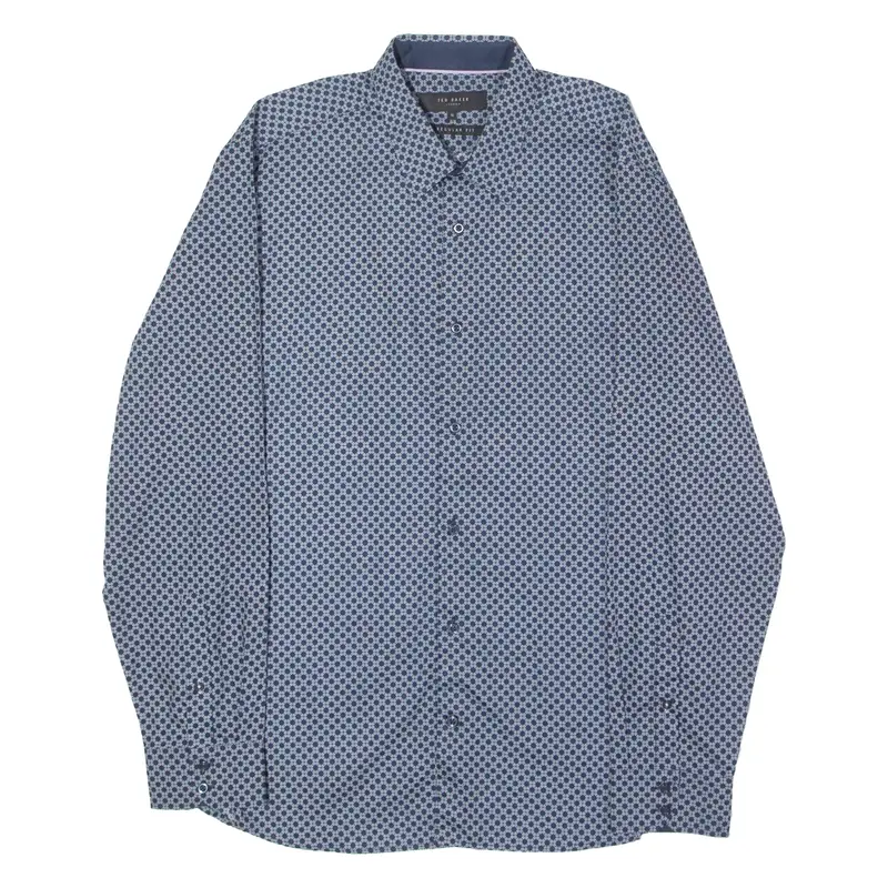 TED BAKER Mens Shirt Blue Geometric Long Sleeve L