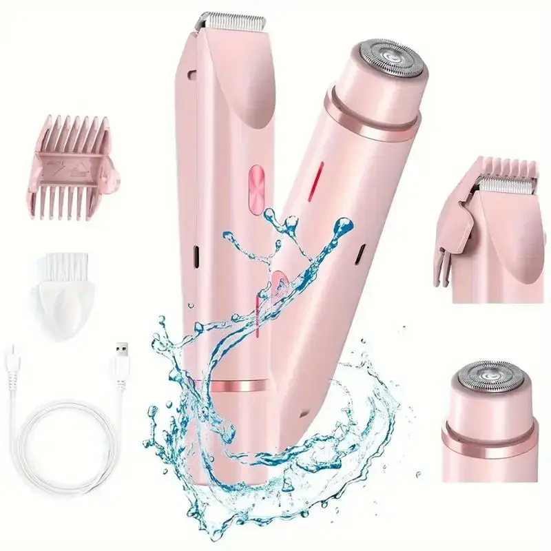 SelectedSky Bikini Trimmer for Women, Electric Shaver and Razor Rechargeable 2-in-1 Body and Facial Epilator, Dual Heads for ...