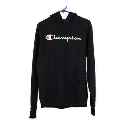 Champion Spellout Hoodie - Small Black Cotton Blend