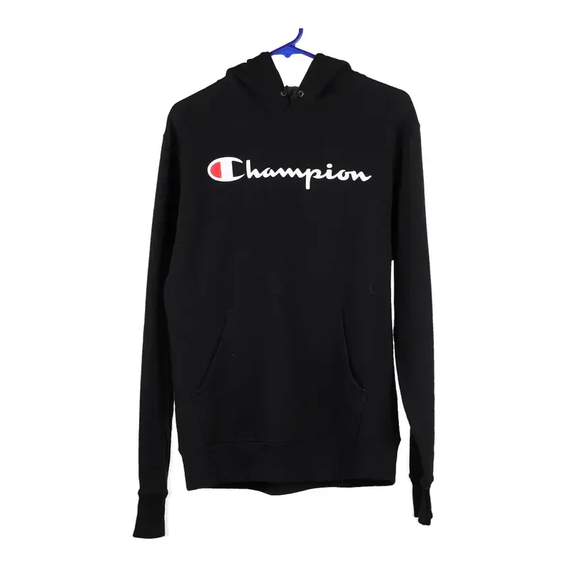 Champion Spellout Hoodie - Small Black Cotton Blend