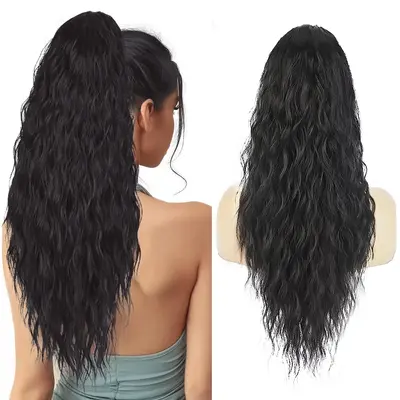 AISI QUEENS FallFreshness Ponytail Extension Drawstring Ponytail Hair Extensions for Women 26/30 Inch Long Wavy Synthetic Hai...