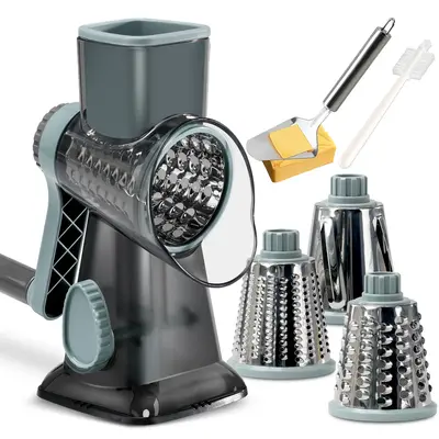 Rotary Cheese Grater with Handle Vegetable Cheese Shredder Slicer Grater for Kitchen 3 Changeable Blades for Cheese Potato Zu...