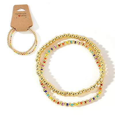 2Pcs Fashionable Brass & Seed Beads Beaded Stretch Bracelet Sets for Women