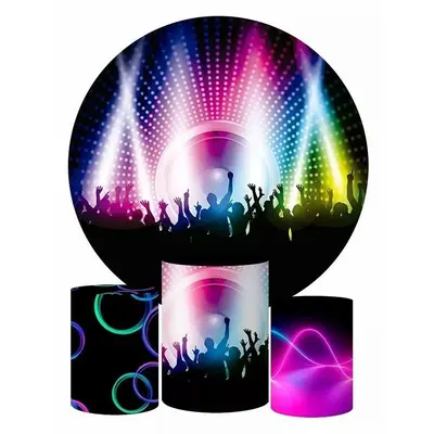 Aperturee The Neon Lights In Bars Crowd Round Backdrop Kit | Circle Background For Party | Birthday Round Backdrop Cover | Ci...