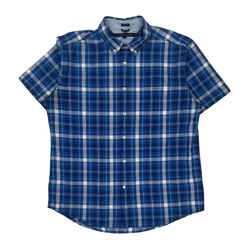 Tommy Hilfiger Checked Short Sleeve Shirt - XL Blue Cotton