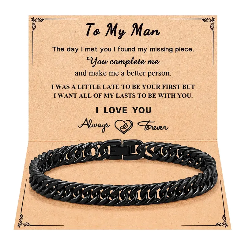 Stainless Steel Cuban Link Chain Bracelets for Men Teenage Teen Boys Gift ideas for Son Grandson Husband Boyfriend Brother Bi...