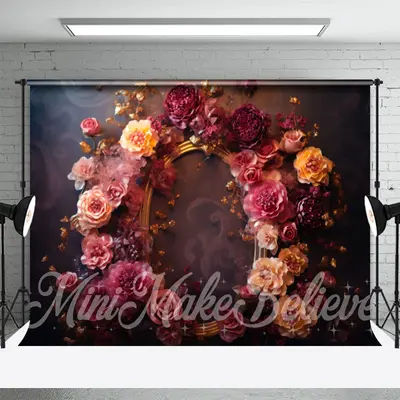 Purple Pink Flower Gold Wreath Abstract Wall Backdrop - Aperturee