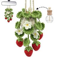 Hanging Car Air Freshener, 12ML Empty Refillable Car Oil Diffuser Bottle with Crochet Strawberry Pot Plant Decor, Car Fragran...