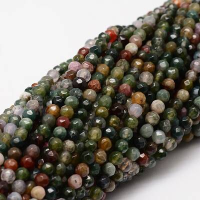 Faceted Natural Indian Agate Round Beads Strands