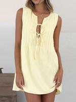 Women's Plain Tie Front Dress, Casual Sleeveless Linen Dress for Summer, Ladies Clothes for Daily Wear,  Dresses for Women