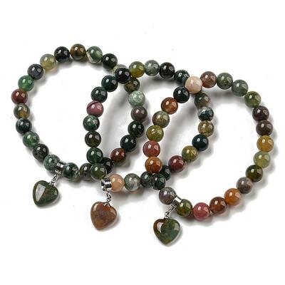 8.5mm Round Natural Indian Agate  Beaded Stretch Bracelets