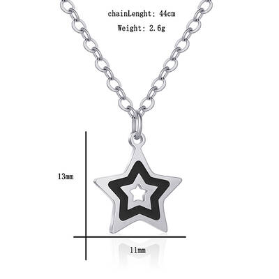 Stainless Steel Black Enamel Star Pendant Necklaces