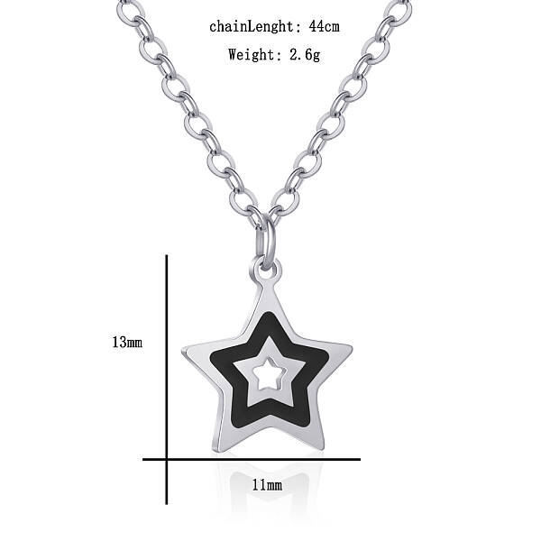 Stainless Steel Black Enamel Star Pendant Necklaces