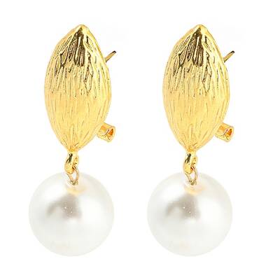 Rack Plating Brass Oval Hoop Earrings with Plastic Pearl Beaded