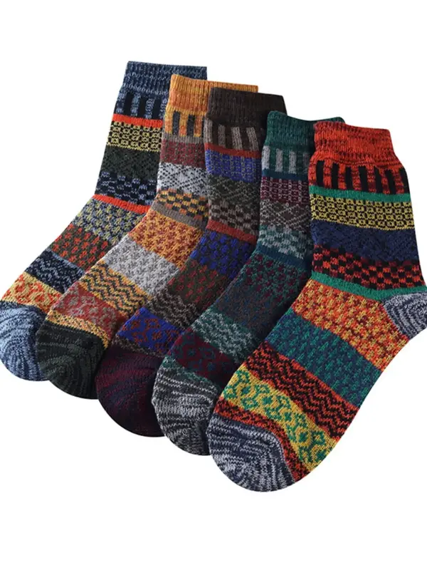 Men's 5 Pairs Colorblock Patchwork Crew Socks, Thicker Thermal Comfy Socks For Fall & Winter Daily Wear, Men Socks, Cold Weat...