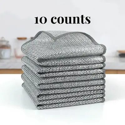 10 Counts Dishwashing Rags, Double Side Multipurpose Non-Scratch Wire Dishcloths for Wet and Dry Use, Reusable Wire Cleaning ...