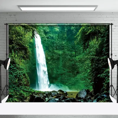 Nature Green Forest Waterfall Spring Photo Backdrop - Aperturee