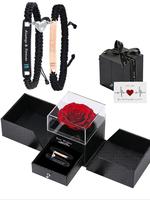 Couple Bracelet Set, Heart Rate Bracelet & Rose Gift Box, Fashion Bracelets for Party, Daily Clothing Decor, Trendy All-match...
