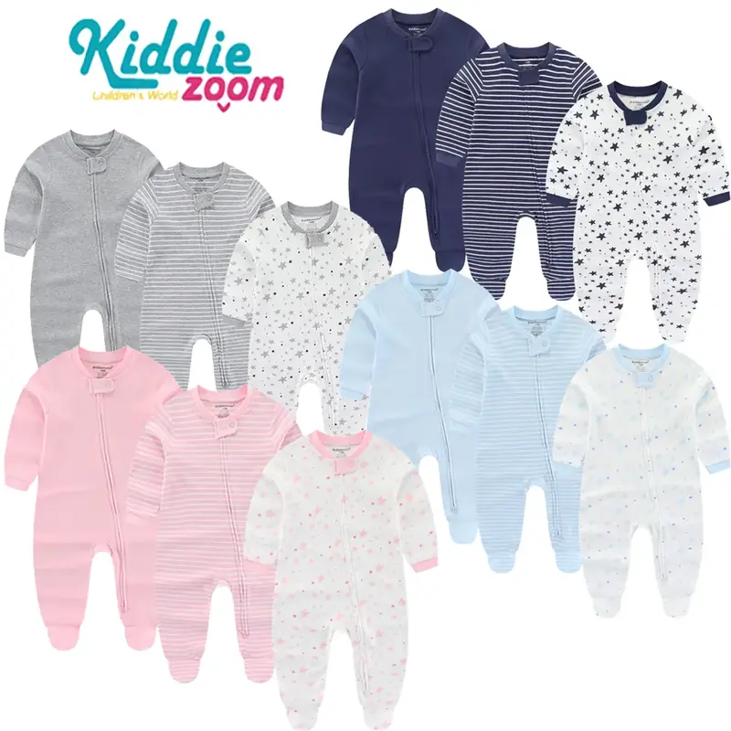 Kiddiezoom Newborn Baby Toddler Boy and Girl Romper 3-PCS Set 100% Cotton Long Sleeve Jumpsuit 0-12 Months Newborn Clothes Ba...