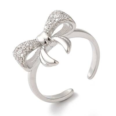Bowknot Brass Micro Pave Clear Cubic Zirconia Open Cuff Rings for Women