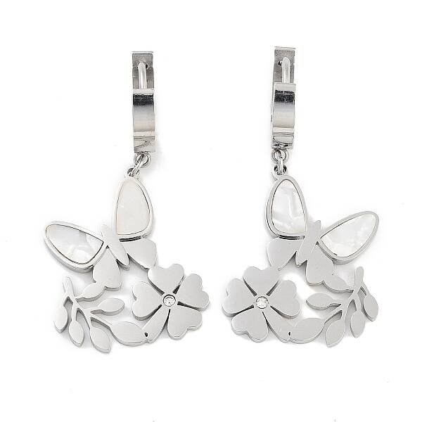 Left and Right Butterfly 304 Stainless Steel Shell Dangle Earrings