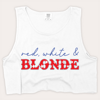 4th Of July Shirt Crop Tank Top - Red, White & Blonde Collar Fabric Fit Soft