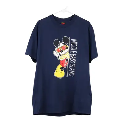 Middle Bass Island Mickey Unlimited Cartoon T-Shirt - Large Blue Cotton