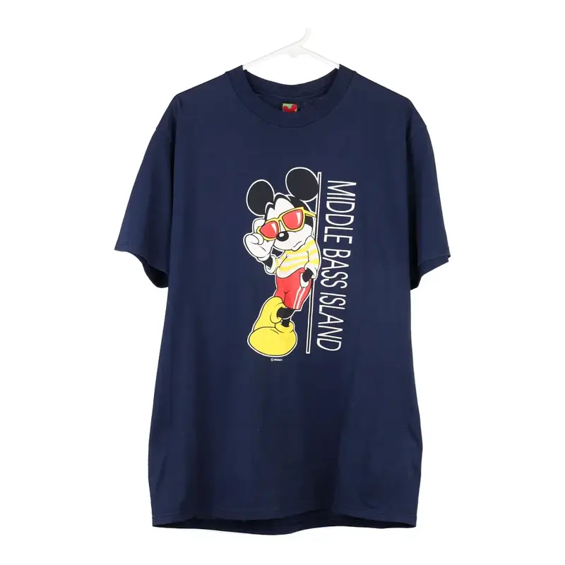 Middle Bass Island Mickey Unlimited Cartoon T-Shirt - Large Blue Cotton