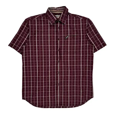 Ecko Unltd Checked Short Sleeve Shirt - Large Burgundy Cotton | Size: large