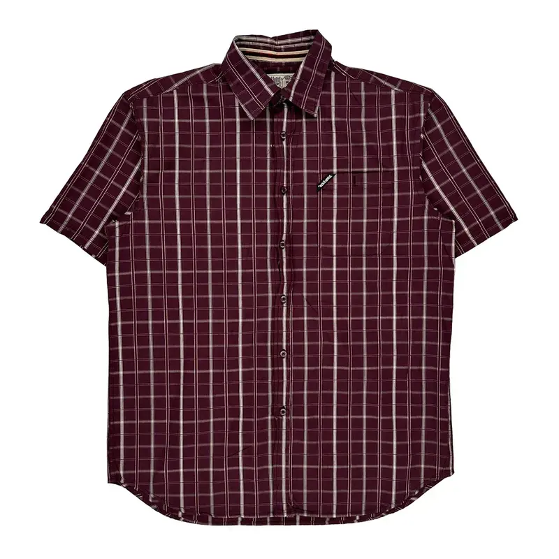 Ecko Unltd Checked Short Sleeve Shirt - Large Burgundy Cotton | Size: large