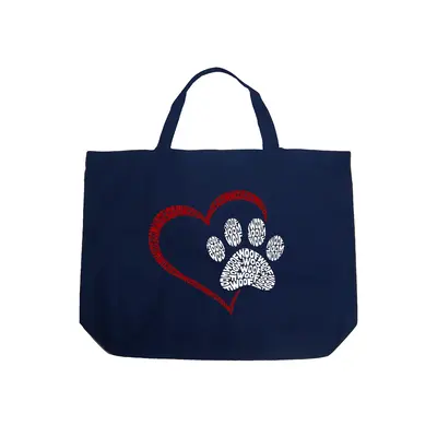 Paw Heart - Large Word Art Tote Bag - LARGE - Red