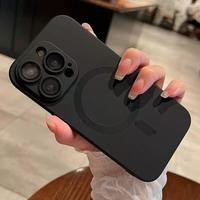 Matte Magnetic Phone Case for iPhone 16 15 14 13 12 11 Pro Max Plus Magsafe Wireless Charge Armor Shockproof Cover with Full ...