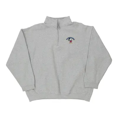 Mickey Disney Embroidered 1/4 Zip - Large Grey Cotton Blend