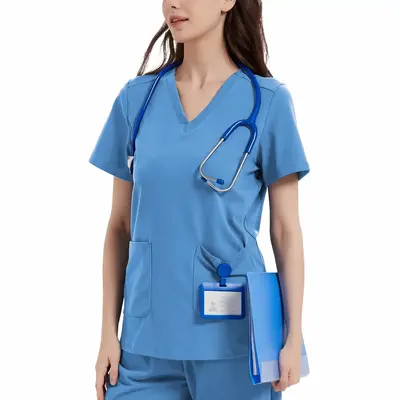 Stretchy Scrub Tops Nurse Uniform Tops for Women with Pockets Soft Nursing Clothes Breathable Workwear Lightweight Outdoorfun...