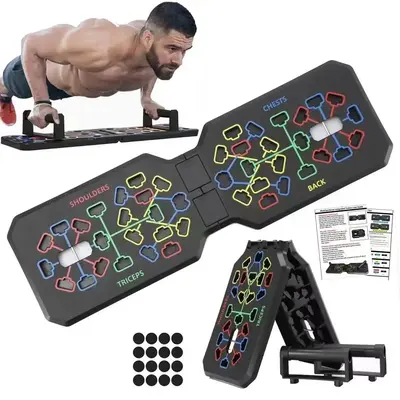 T-shaped Push Up Board, 1 Set Collapsible Push Up Training Mat & Handle & Non-slip Sticker, Home Gym Push Up Bar for Chest Ab...