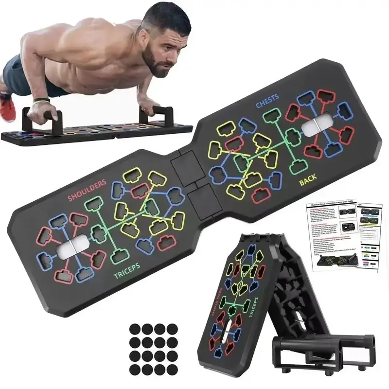 T-shaped Push Up Board, 1 Set Collapsible Push Up Training Mat & Handle & Non-slip Sticker, Home Gym Push Up Bar for Chest Ab...
