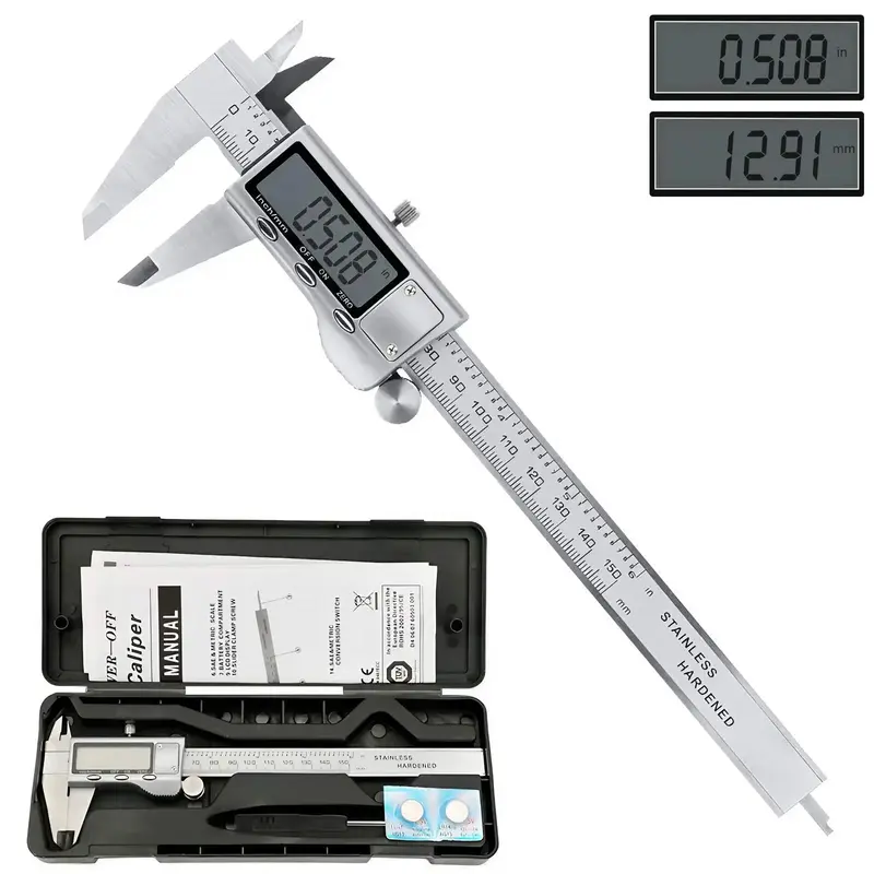 Digital Vernier Caliper, Stainless Steel Vernier Caliper Measuring Tool, Portable Electronic Vernier Caliper with Digital Di...