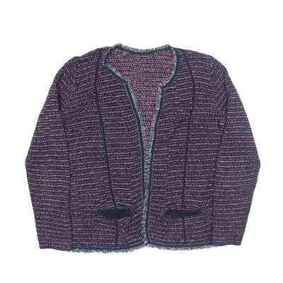 Cardigan Overcoat Knit Jacket Maroon 90s Striped Womens L