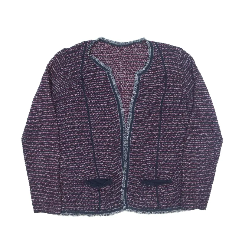 Cardigan Overcoat Knit Jacket Maroon 90s Striped Womens L